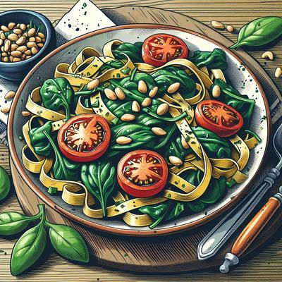 Image of Spinach Tomato and Pine Nut Fettuccine