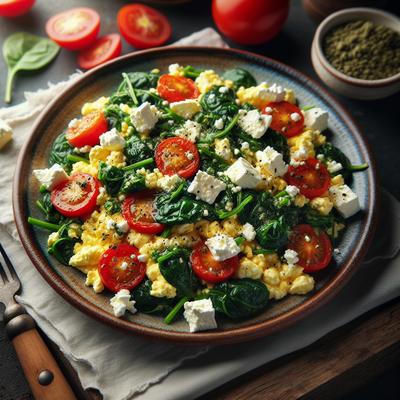 Image of Spinach Tomato Scrambled Egg with Feta Cheese