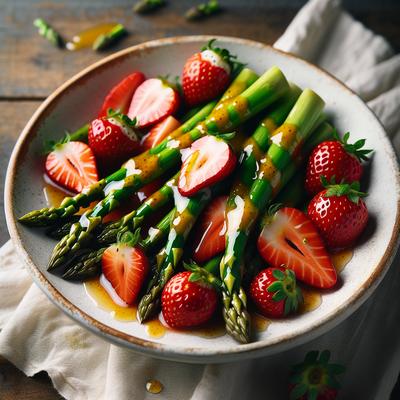 Image of Spring Asparagus and Strawberry Salad with a Caramel Drizzle