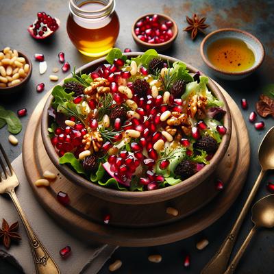 Image of Spring Mix Salad with Pomegranate Honey Dressing and Toasted P