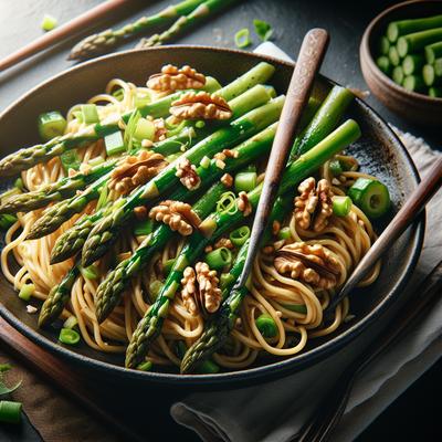Image of Spring Noodle Stir Fry with Asparagus and Walnuts