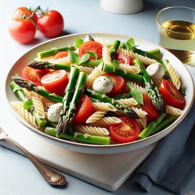 Image of Spring Pasta Salad with Asparagus Tomato and Mozzarella