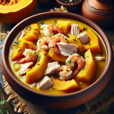 Image of Squash Soup with Turkey and Shrimp
