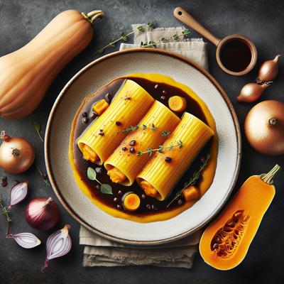 Image of Squash Stuffed Cannelloni with Roasted Shallot Sauce