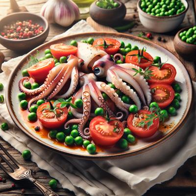 Image of Squid with Tomato and Green Peas
