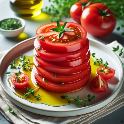 Image of Stacked Tomatoes with Tarragon Infused Oil