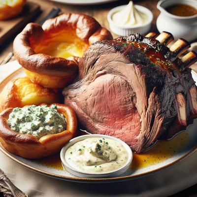 Image of Standing Rib Roast with Horseradish Sauce and Yorkshire Pudding