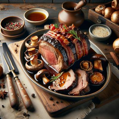 Image of Standing Rib Roast with Porcini and Bacon Sauce