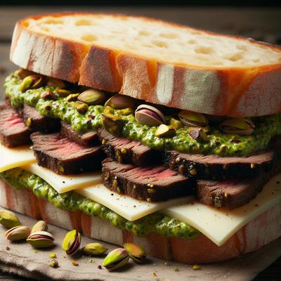 Image of Steak and Havarti Sandwich with Pistachio Pepper Pesto