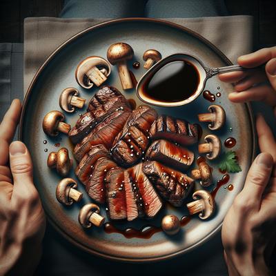 Image of Steak and Mushrooms with Soy Sauce Port Marinade