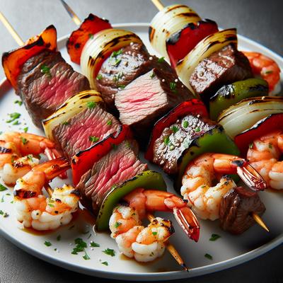 Image of Steak and Shrimp Skewers with a Bite