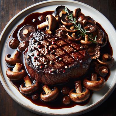 Image of Steak Au Poivre with Wild Mushroom and Bourbon Sauce