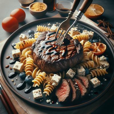 Image of Steak Gorgonzola with Balsamic Reduction Over Pasta