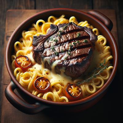 Image of Steak Grillades Over Cheese Noodles