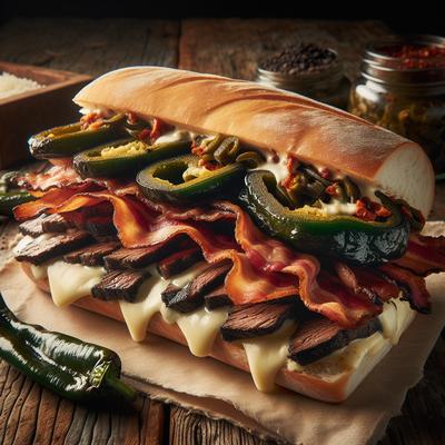 Image of Steak Hoagies with Bacon Poblano Peppers and Havarti Cheese