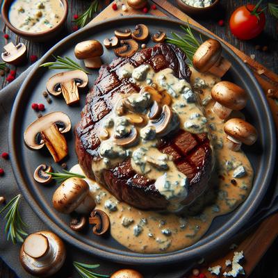 Image of Steak in Mushroom and Blue Cheese Sauce