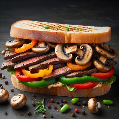 Image of Steak Mushrooms and Bell Pepper Sandwich