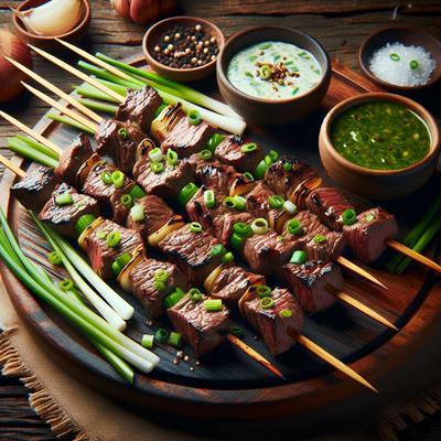 Image of Steak Skewers with Scallion Dipping Sauce