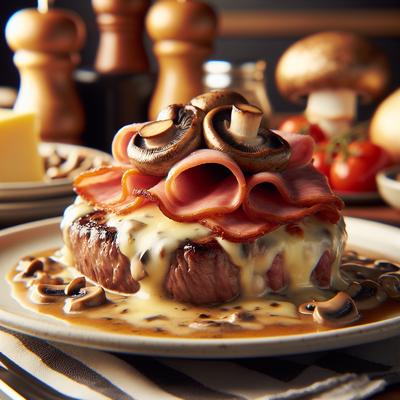 Image of Steak with Ham Provolone and Mushroom Sauce