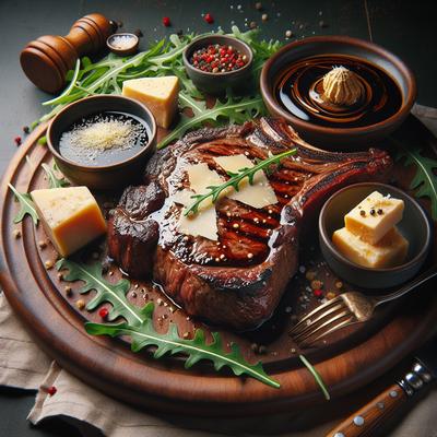 Image of Steak with Parmesan Butter Balsamic Glaze and Arugula
