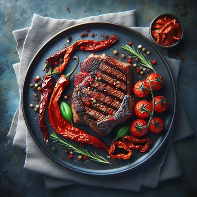 Image of Steak with Red Peppers and Sun Dried Tomatoes