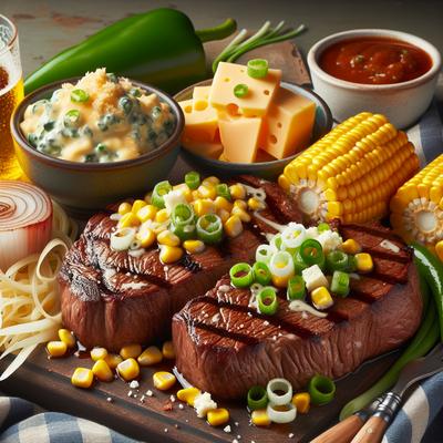 Image of Steaks with Tangy Corn Relish and Super Cheese and Scallion Smas
