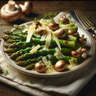 Image of Steamed Asparagus and Mushrooms with Danish Havarti Cheese