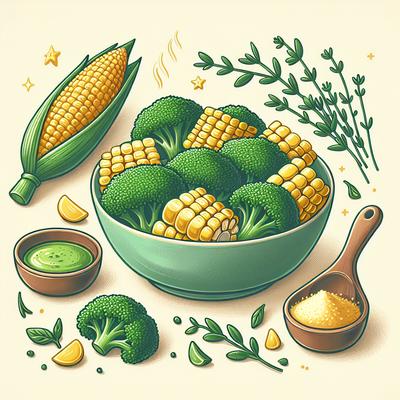 Image of Steamed Broccoli and Corn with Marjoram