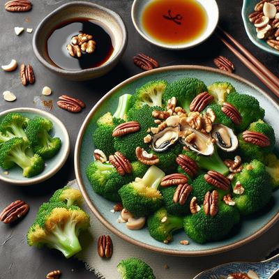 Image of Steamed Broccoli Toasted Pecans and Oyster Sauce