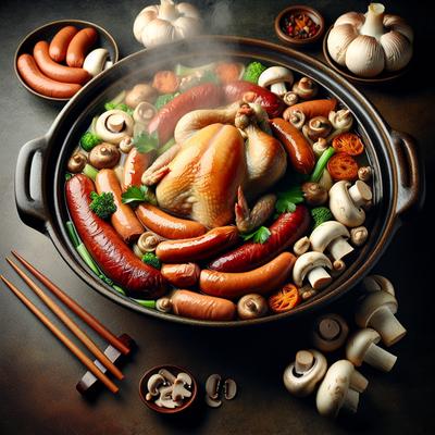 Image of Steamed Chicken with Sausage and Mushrooms