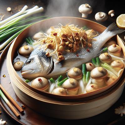 Image of Steamed Fish with Ginger Mushrooms