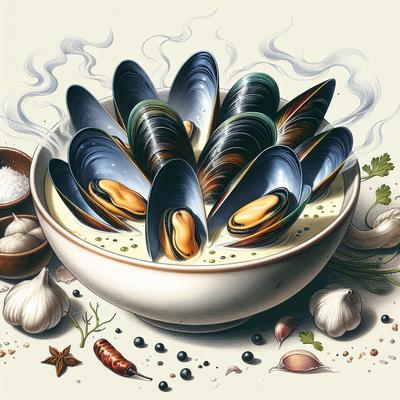 Image of Steamed Fresh Mussels in a Creamy Broth