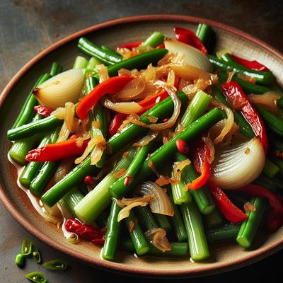 Image of Steamed Green Beans Celery Red Pepper Onions