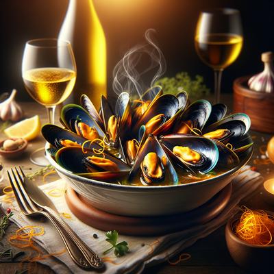 Image of Steamed Mussels in Saffron Wine Broth