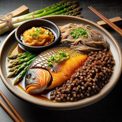 Image of Steamed Orange Roughy with Buckwheat Noodles and Asparagus Mushr