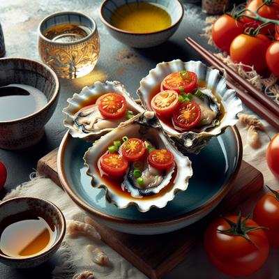 Image of Steamed Oysters in Tomato Vinaigrette Served in Sake Cups