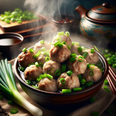 Image of Steamed Pork Balls and Spring Onions Green Onions