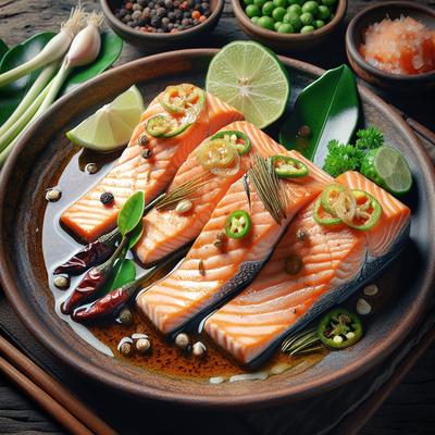 Image of Steamed Salmon Steaks Thai Style