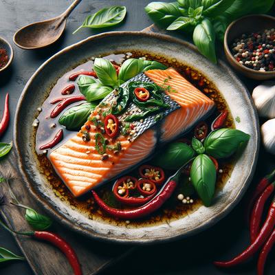 Image of Steamed Salmon with Chili and Basil Sauce
