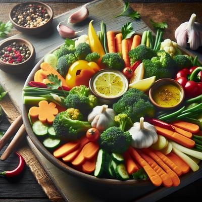 Image of Steamed Vegetable Platter with Lemon Garlic Dressing