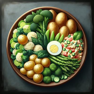 Image of Steamed Vegetable Potato and Egg Salad