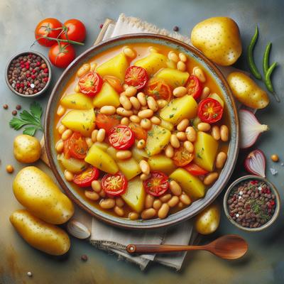Image of Stewed Yellow Beans with Potatoes and Tomatoes