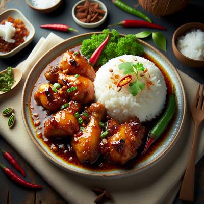 Image of Sticky Coconut Chicken with Chili Glaze and Coconut Rice