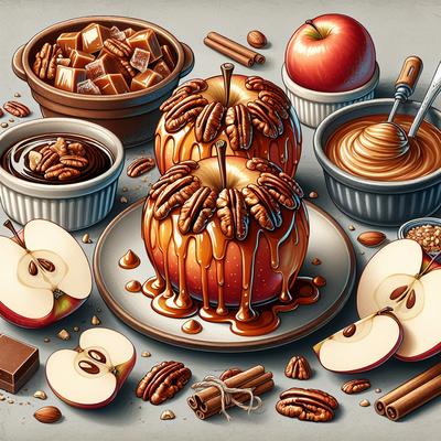 Image of Sticky Maple Pecan Baked Apples with Toffee Fudge Sauce