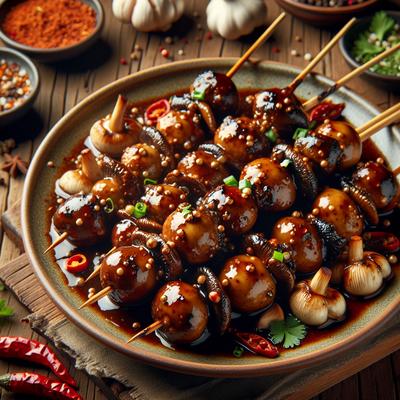 Image of Sticky Spiced Mushroom Skewers