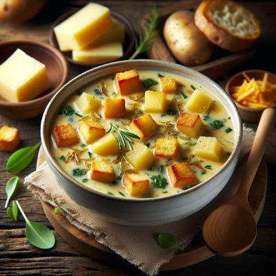 Image of Stilton and Potato Soup with Cheese Croutons