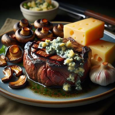 Image of Stilton Topped Fillet with Garlicky Mushrooms