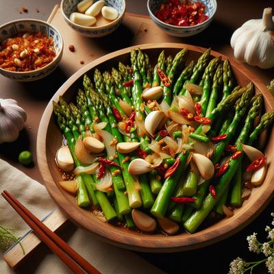 Image of Stir Fried Asparagus with Garlic and Shallots in Chili Oil