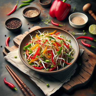 Image of Stir Fried Bean Sprouts with Red and Green Peppers