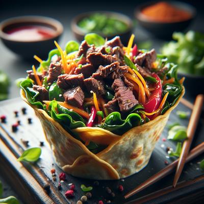 Image of Stir Fried Beef Salad in Tortilla Cups